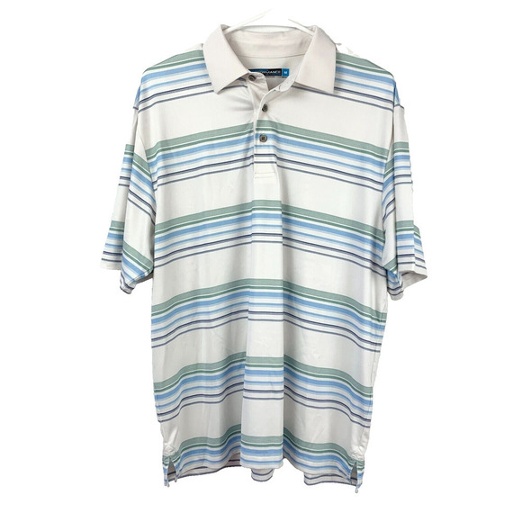 Roundtree & Yorke Performance White Striped Short Sleeve Polo Shirt Mens Medium - Picture 1 of 5